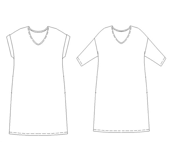 画像2: 半袖&七分袖・ドロップショルダープルオーバーワンピース型紙 (2)