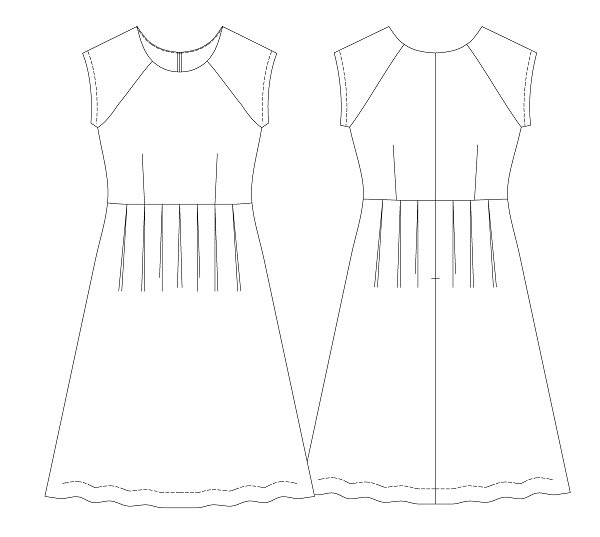 画像2: ウエスト切り替えラグランタックワンピース型紙 (2)