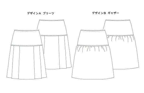 ヨーク切り替えプリーツスカート型紙