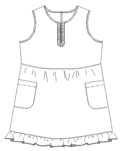 画像2: 【子供服】ギャザー切替フリルワンピース型紙(ノースリーブ) (2)