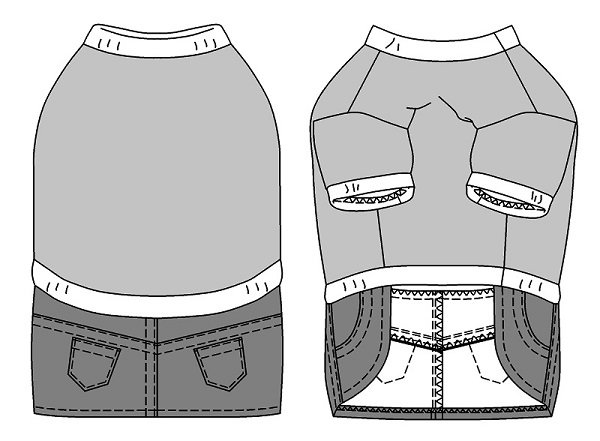 画像3: 犬服 デニムスカート付きTシャツ型紙 小型犬〜中型犬用 (3)
